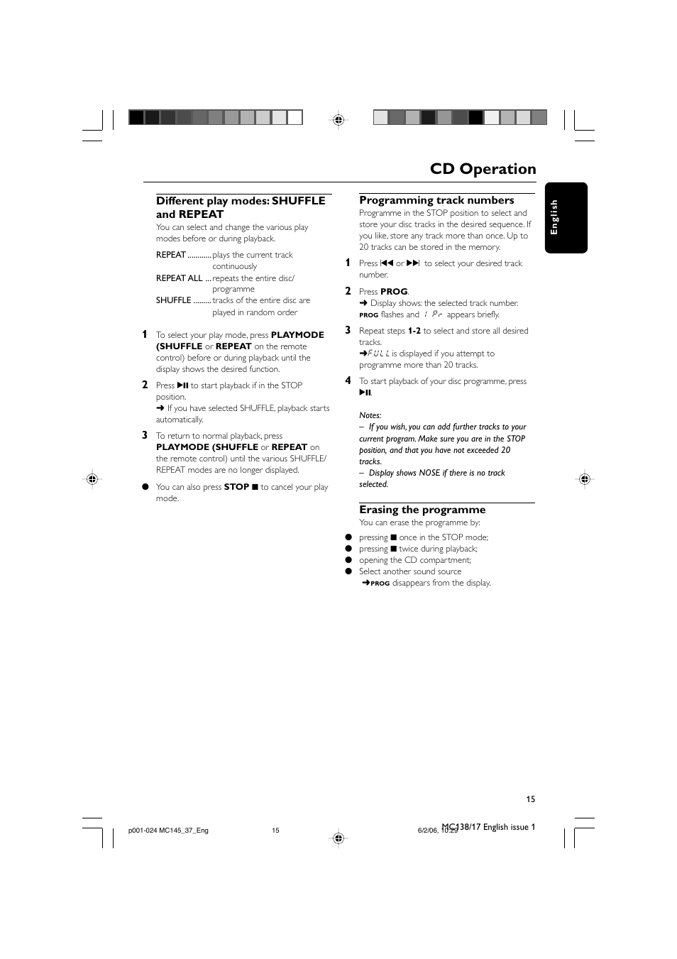 Cd operation | Philips MC145-37 User Manual | Page 15 / 23