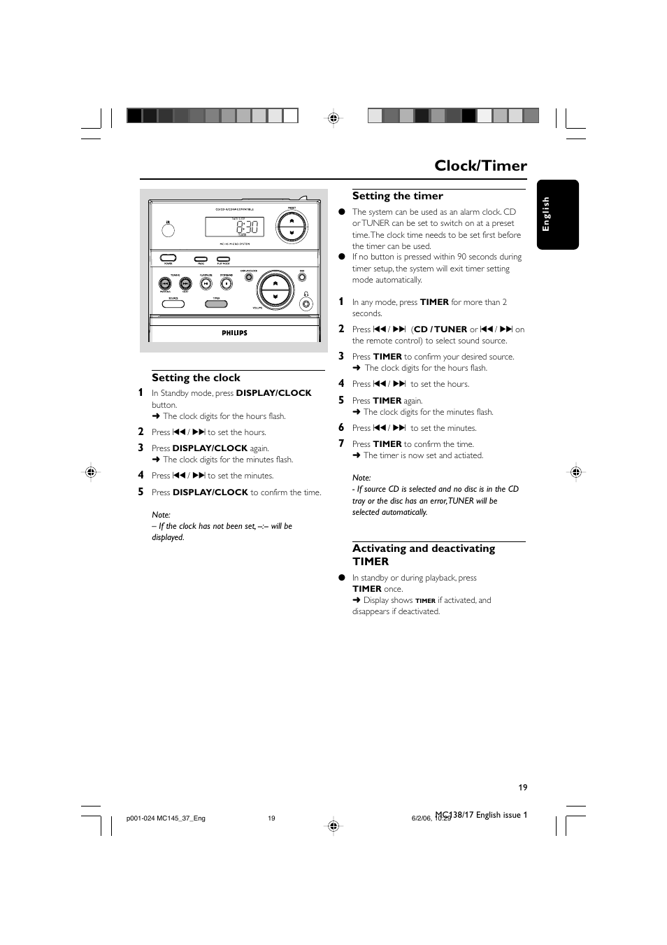 Clock/timer | Philips MC145-37 User Manual | Page 19 / 23