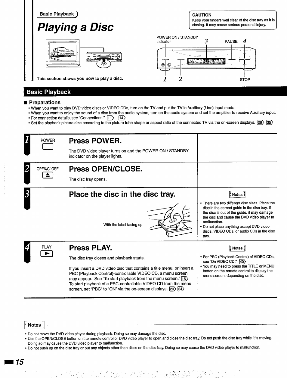 Basic playback, Notes, Playing a disc | Philips DVD405AT98 User Manual | Page 16 / 48