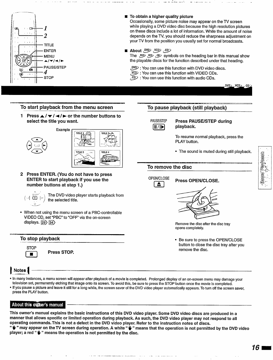 Press pause/step during playback, Press stop, I notes i | Philips DVD405AT98 User Manual | Page 17 / 48