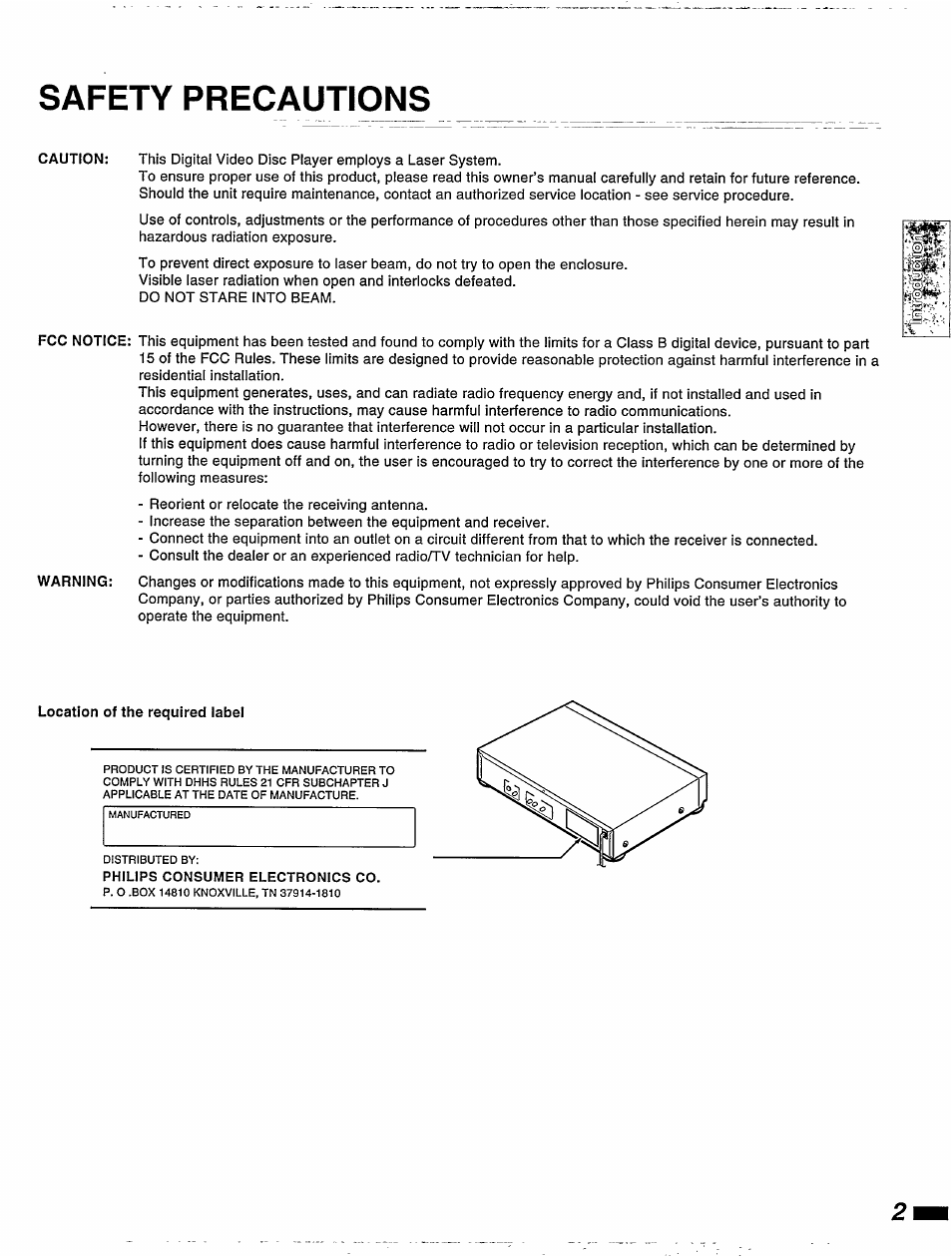 Safety precautions | Philips DVD405AT98 User Manual | Page 3 / 48