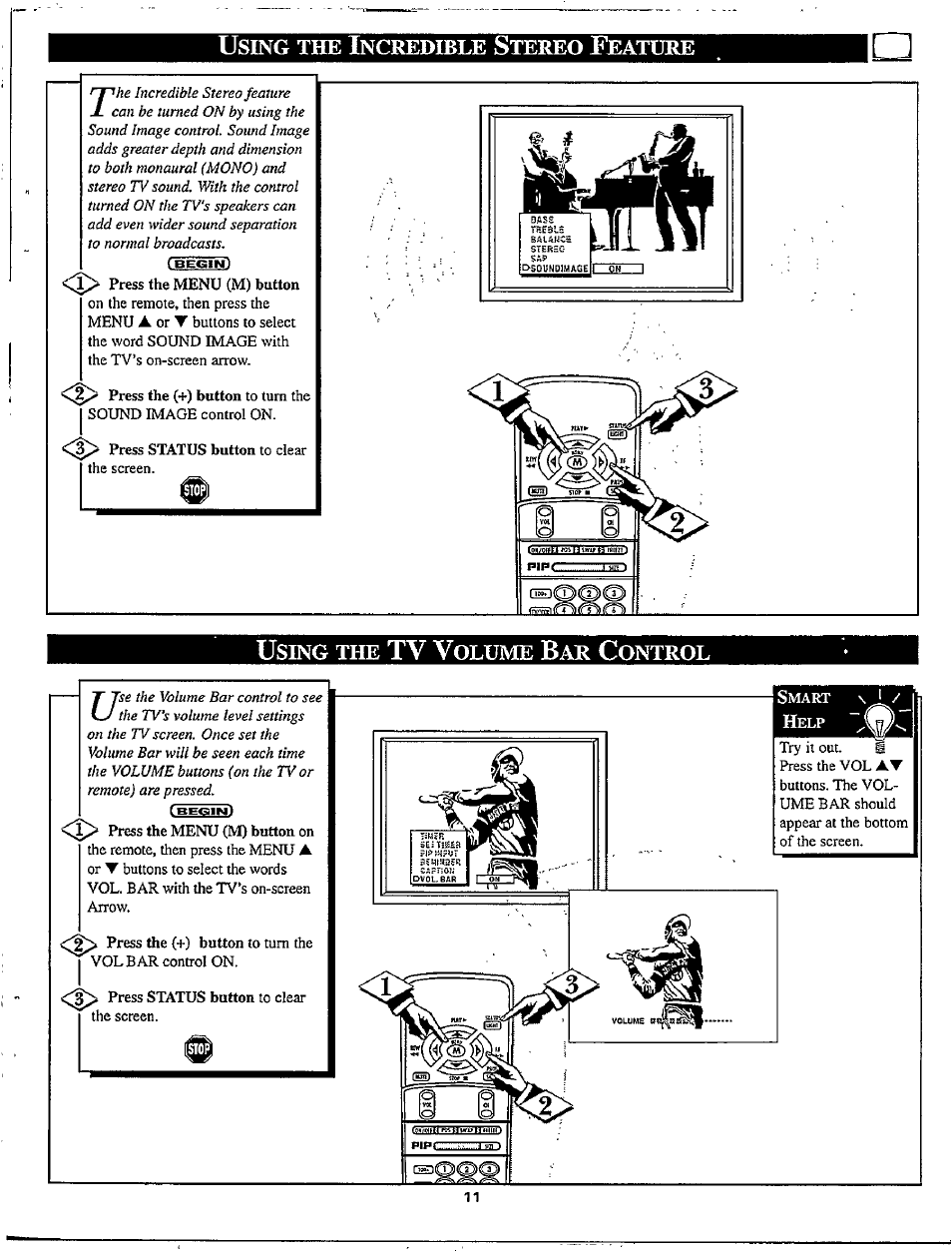 Using the tv volume bar control, Tv v, Sing | Ncredible, Tereo, Eature | Philips TP2780C User Manual | Page 11 / 40