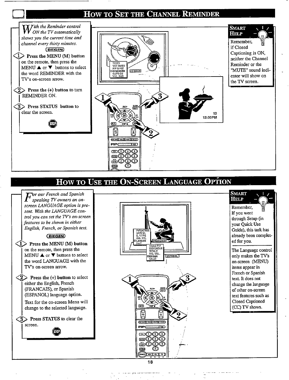 How to use the on-screen language option, Using the on-screen language option, Hannel | Eminder | Philips TP2780C User Manual | Page 18 / 40