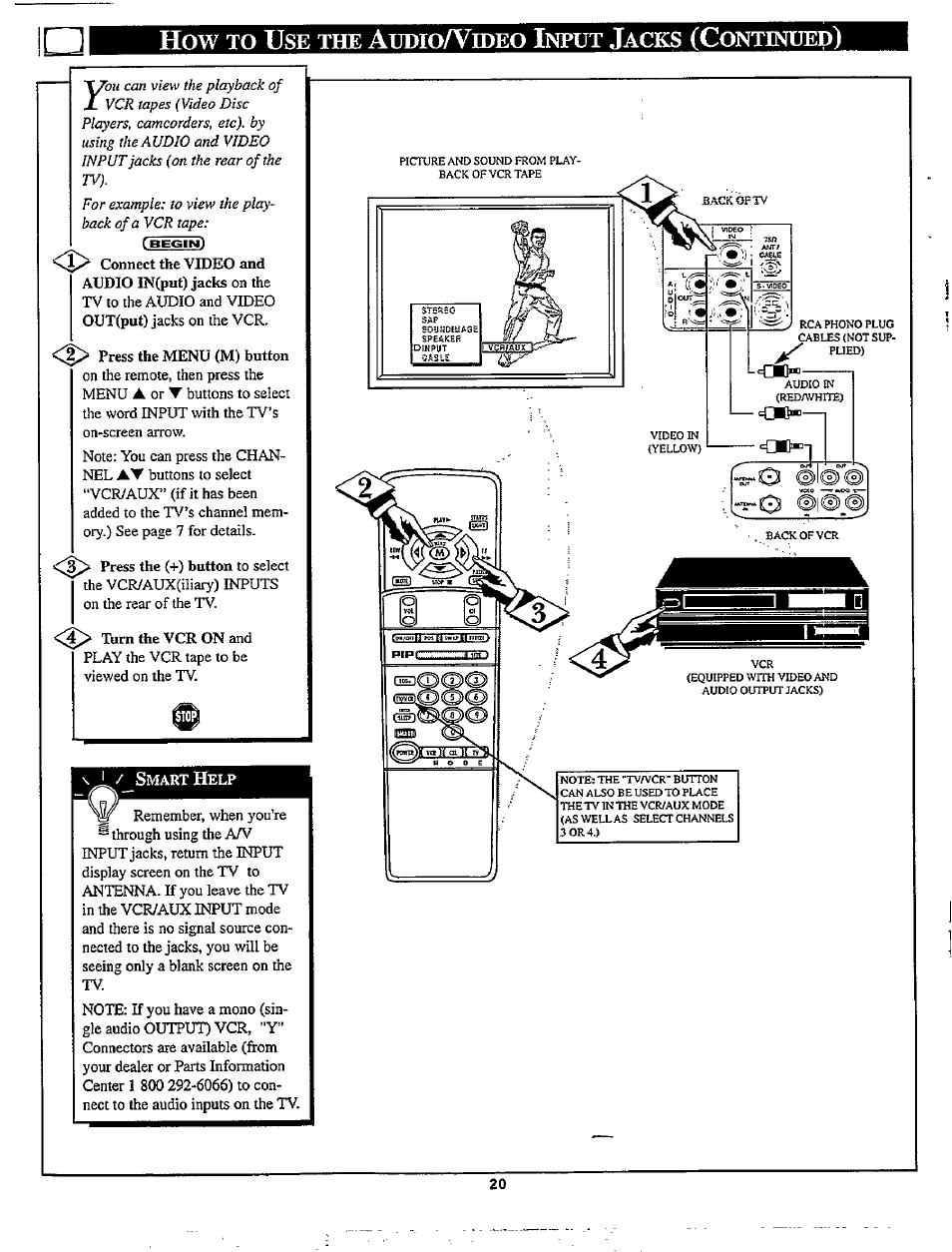 How to use the audioa^h)eo input jacks (continued), Lcq(t, Udio | Nput, Acks, Ontinued, Begin) | Philips TP2780C User Manual | Page 20 / 40