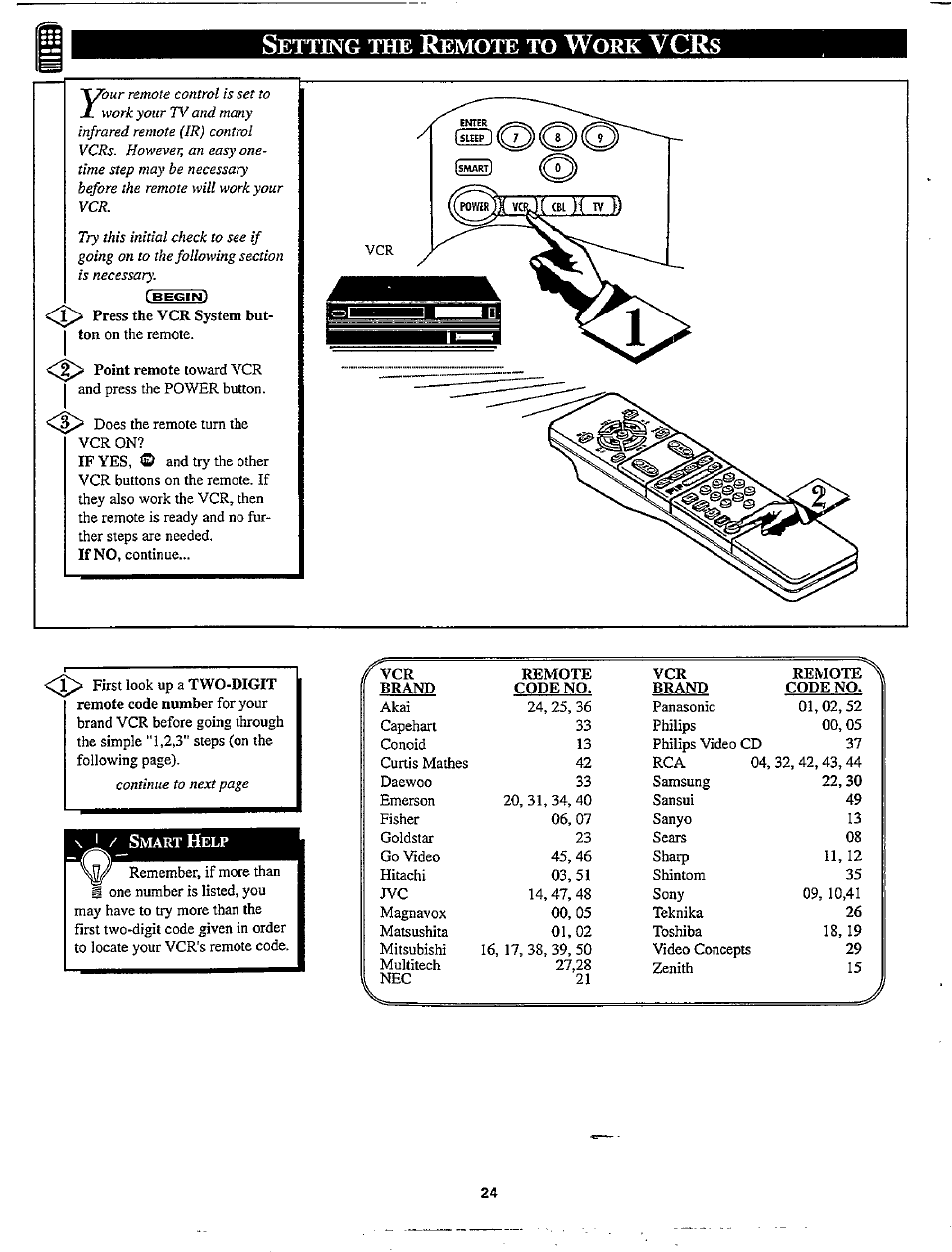 Setting the remote to work vcrs, Setting the tv remote to work vcrs -25 | Philips TP2780C User Manual | Page 24 / 40