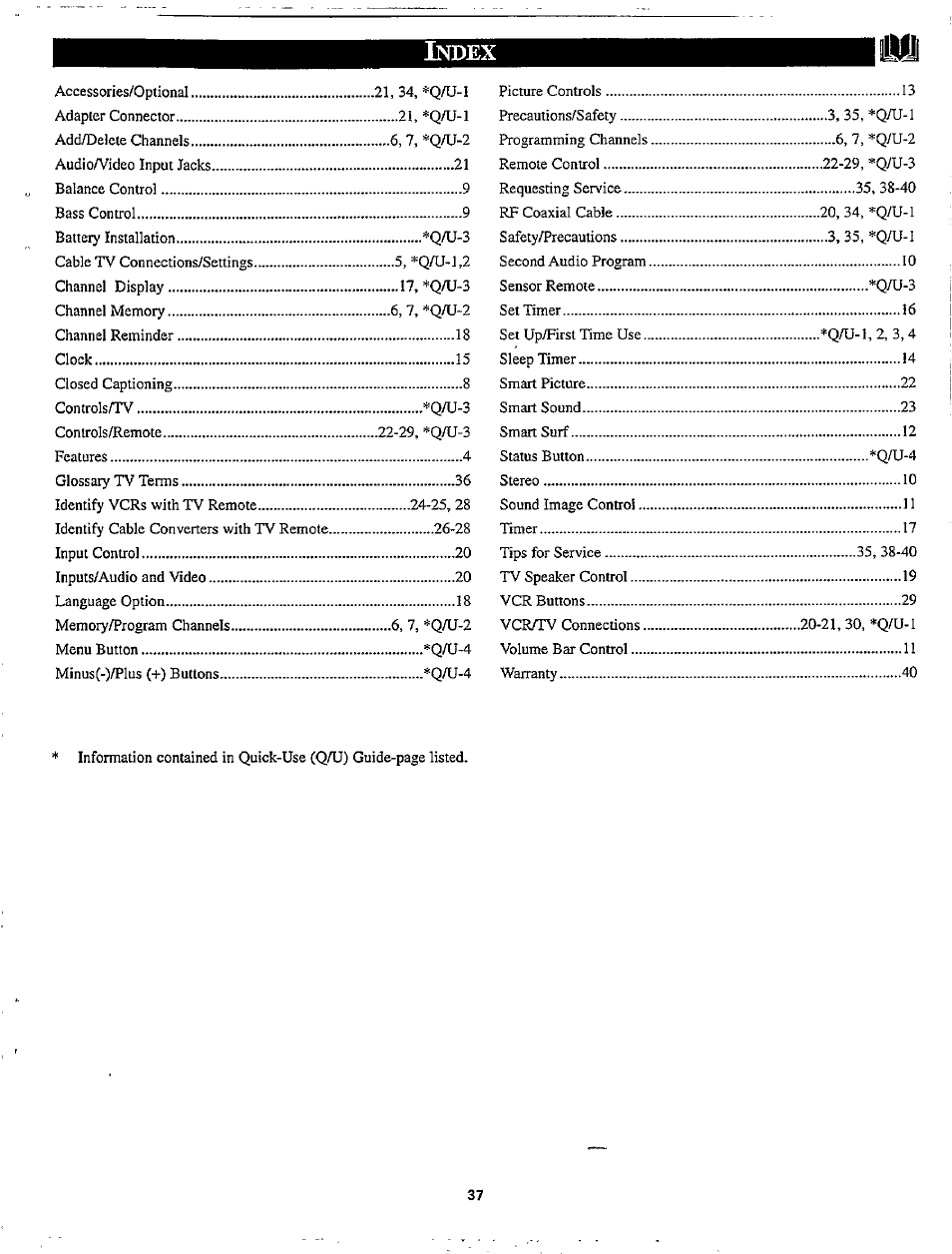 Ndex | Philips TP2780C User Manual | Page 37 / 40