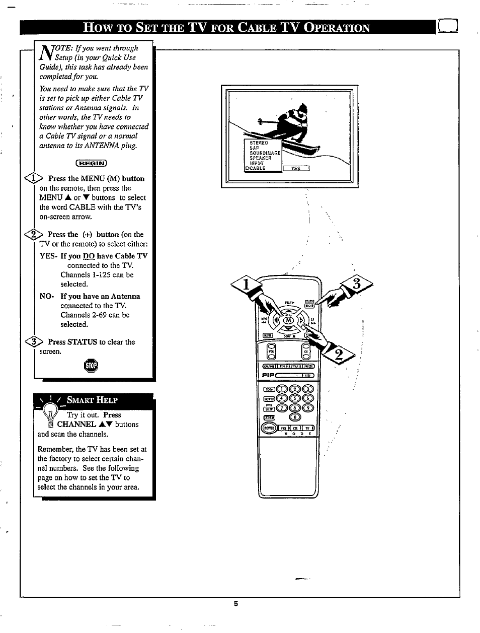 How to set the tv for cable tv operation | Philips TP2780C User Manual | Page 5 / 40