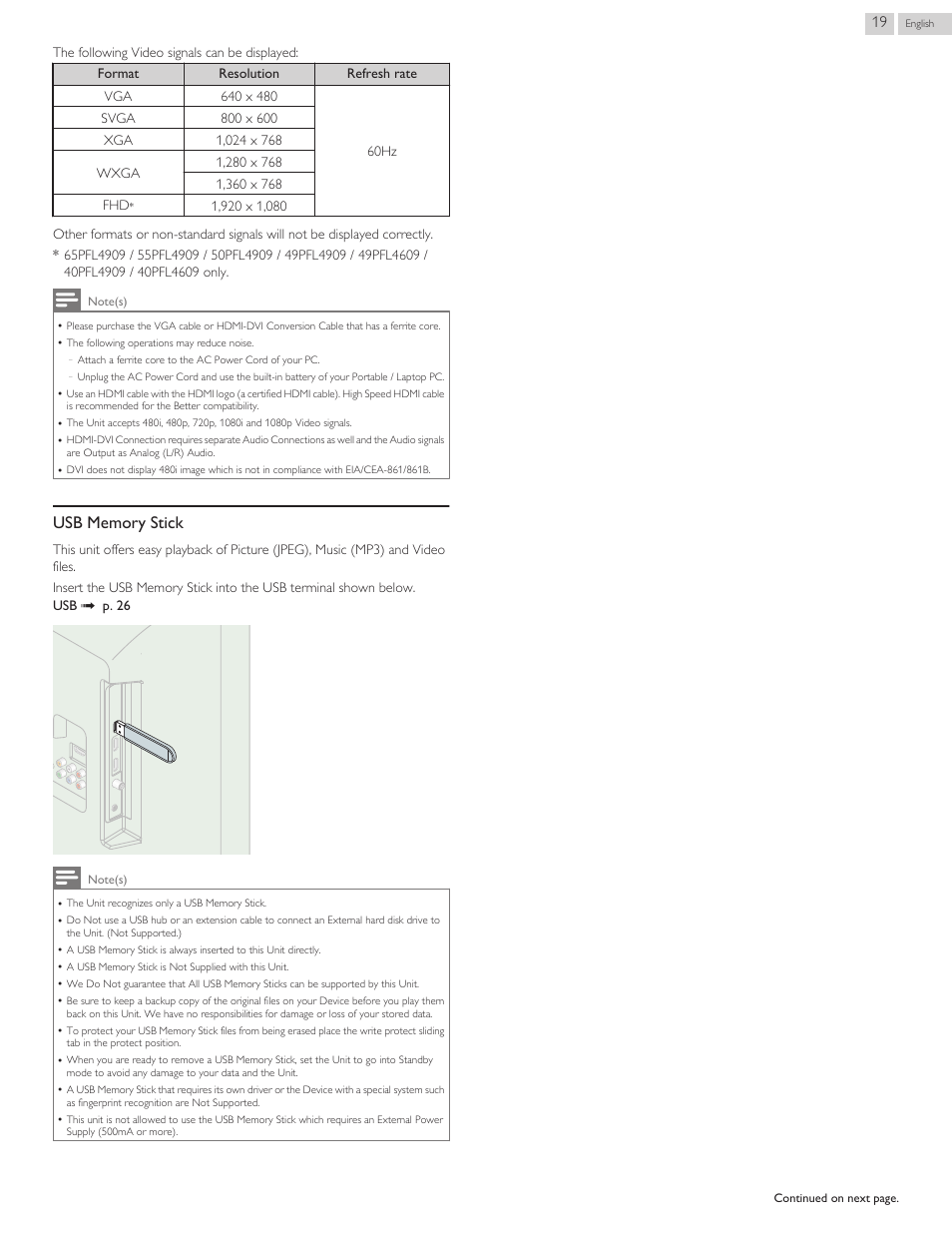 Usb memory stick | Philips 32PFL4909-F7 User Manual | Page 19 / 59
