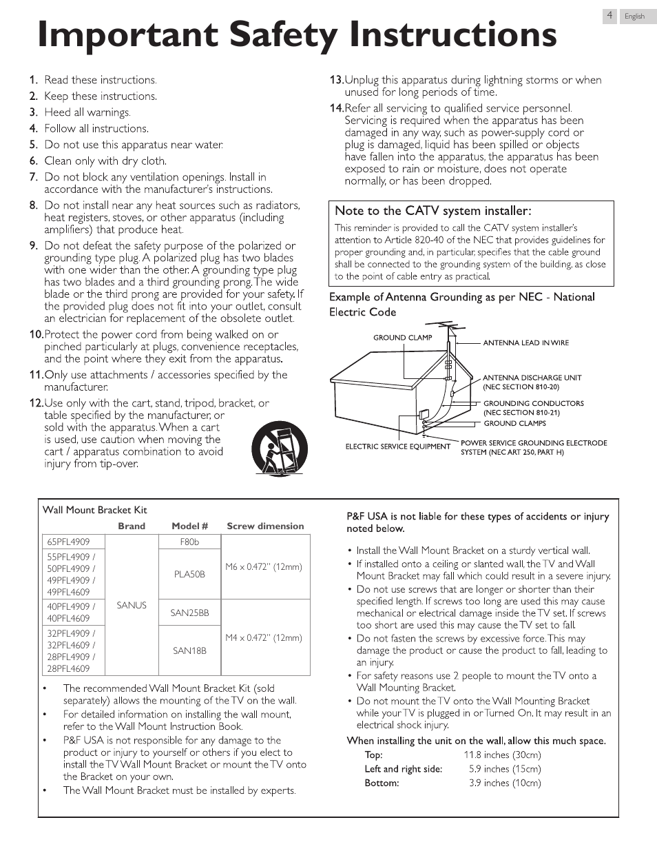 Important safety instructions | Philips 32PFL4909-F7 User Manual | Page 4 / 59