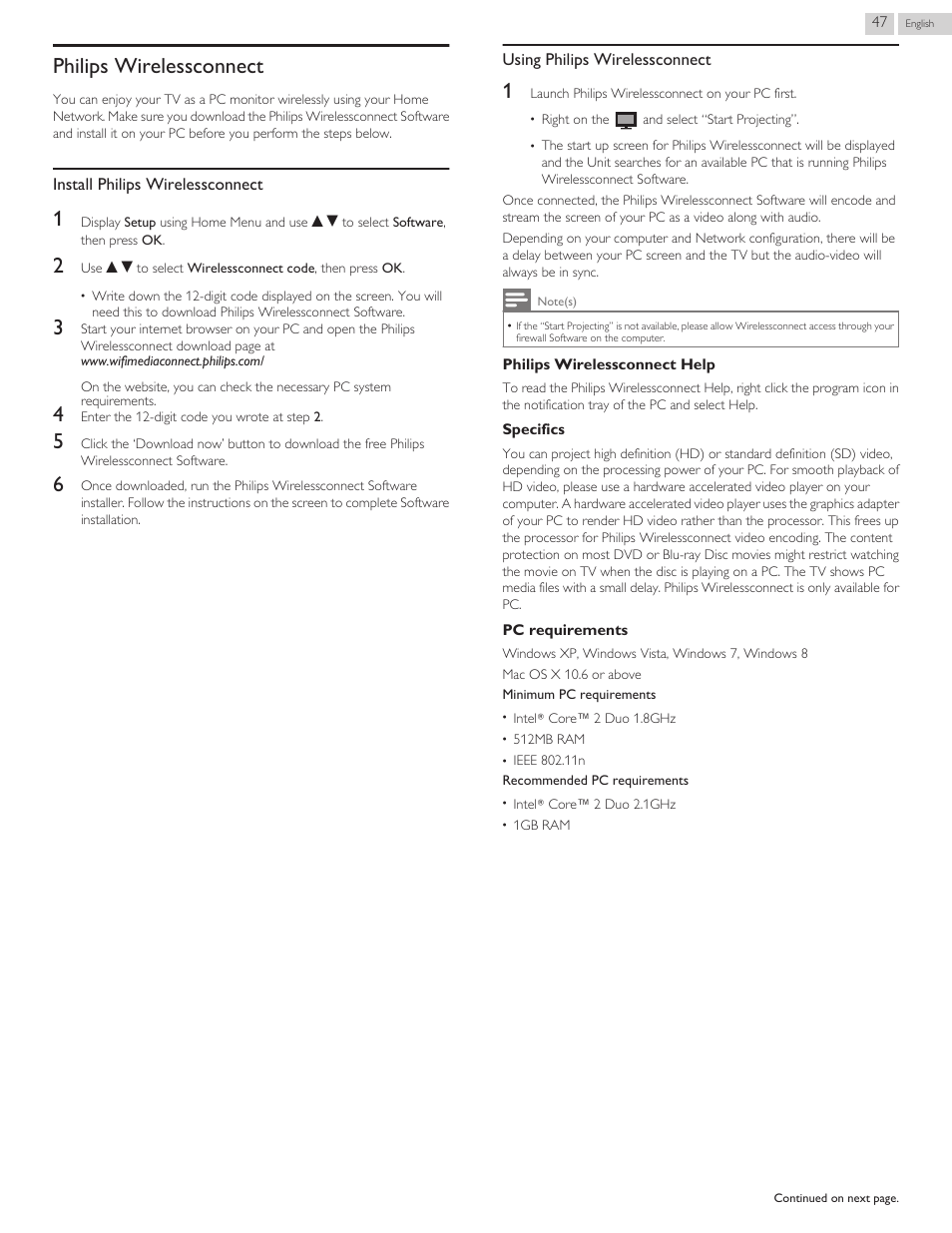 Philips wirelessconnect | Philips 32PFL4909-F7 User Manual | Page 47 / 59