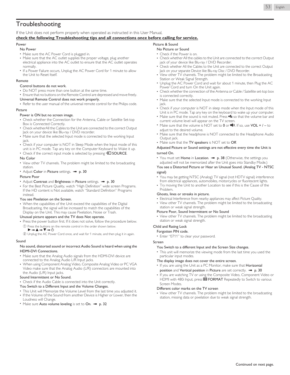 Troubleshooting | Philips 32PFL4909-F7 User Manual | Page 53 / 59