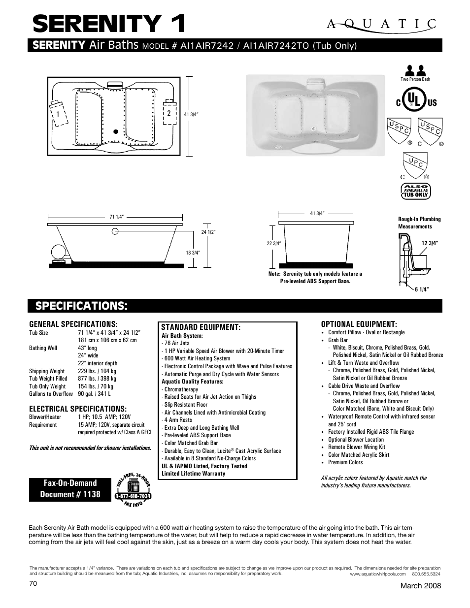 Aquatic AI1AIR7242 User Manual | 1 page