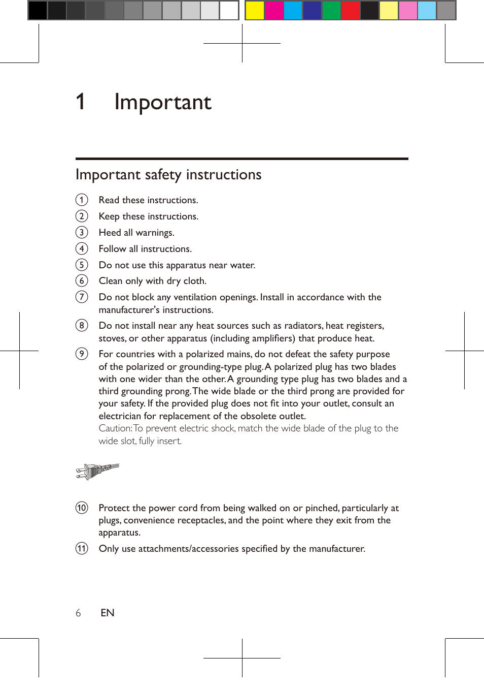 1 important, Important safety instructions | Philips PD9016-37 User Manual | Page 6 / 23