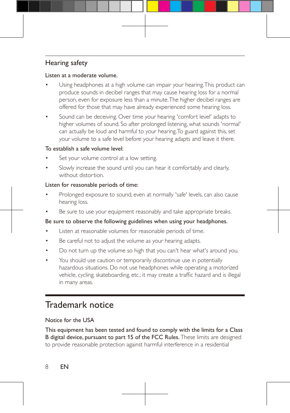 Trademark notice, Hearing safety | Philips PD9016-37 User Manual | Page 8 / 23