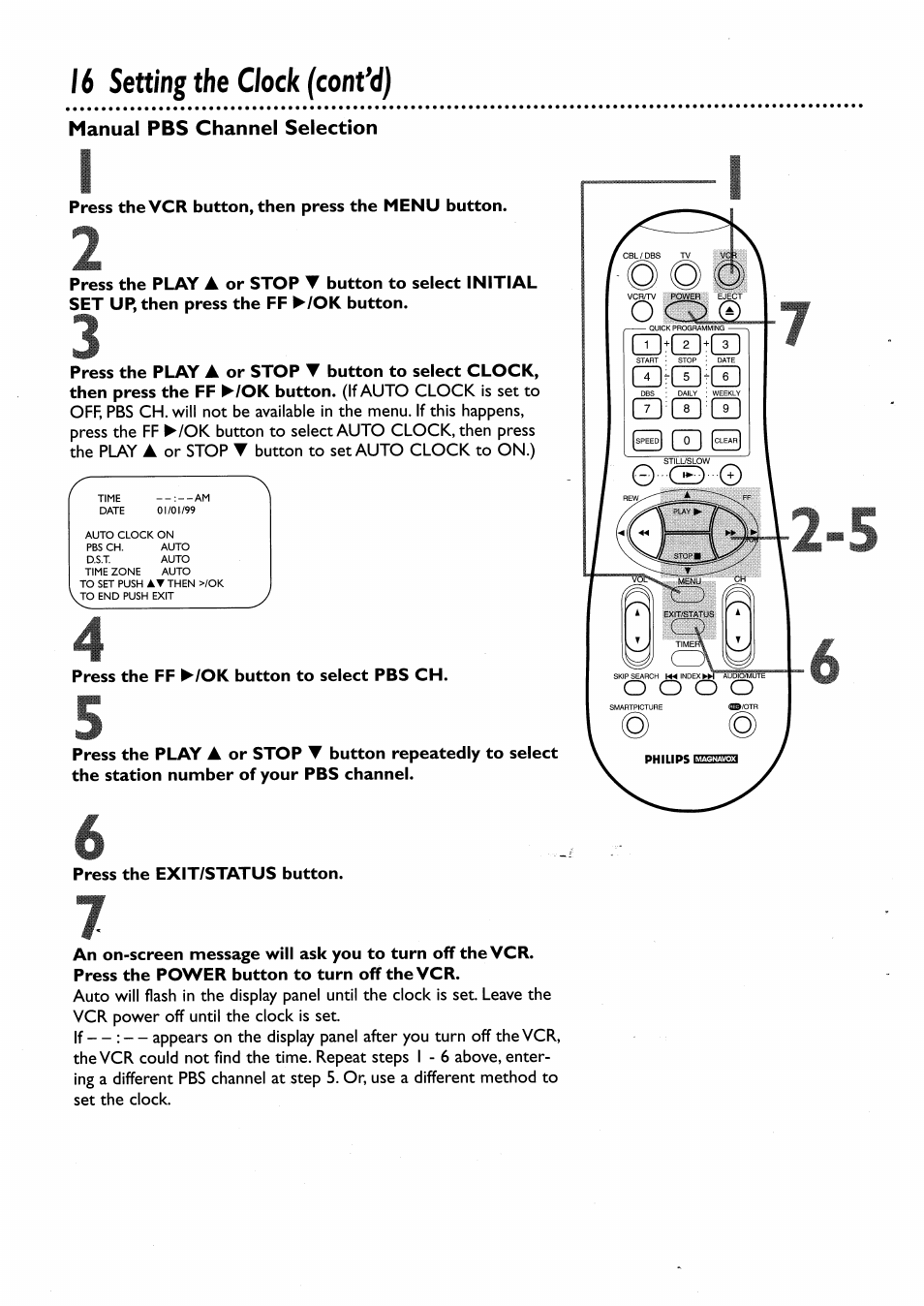 Press the ff ►/ok button to select pbs ch | Philips VRA456AT User Manual | Page 16 / 58