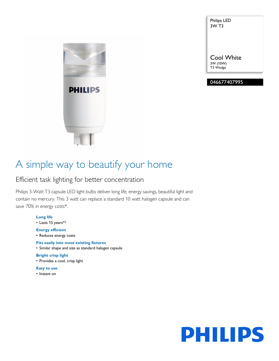 Philips 046677407995 User Manual | 2 pages