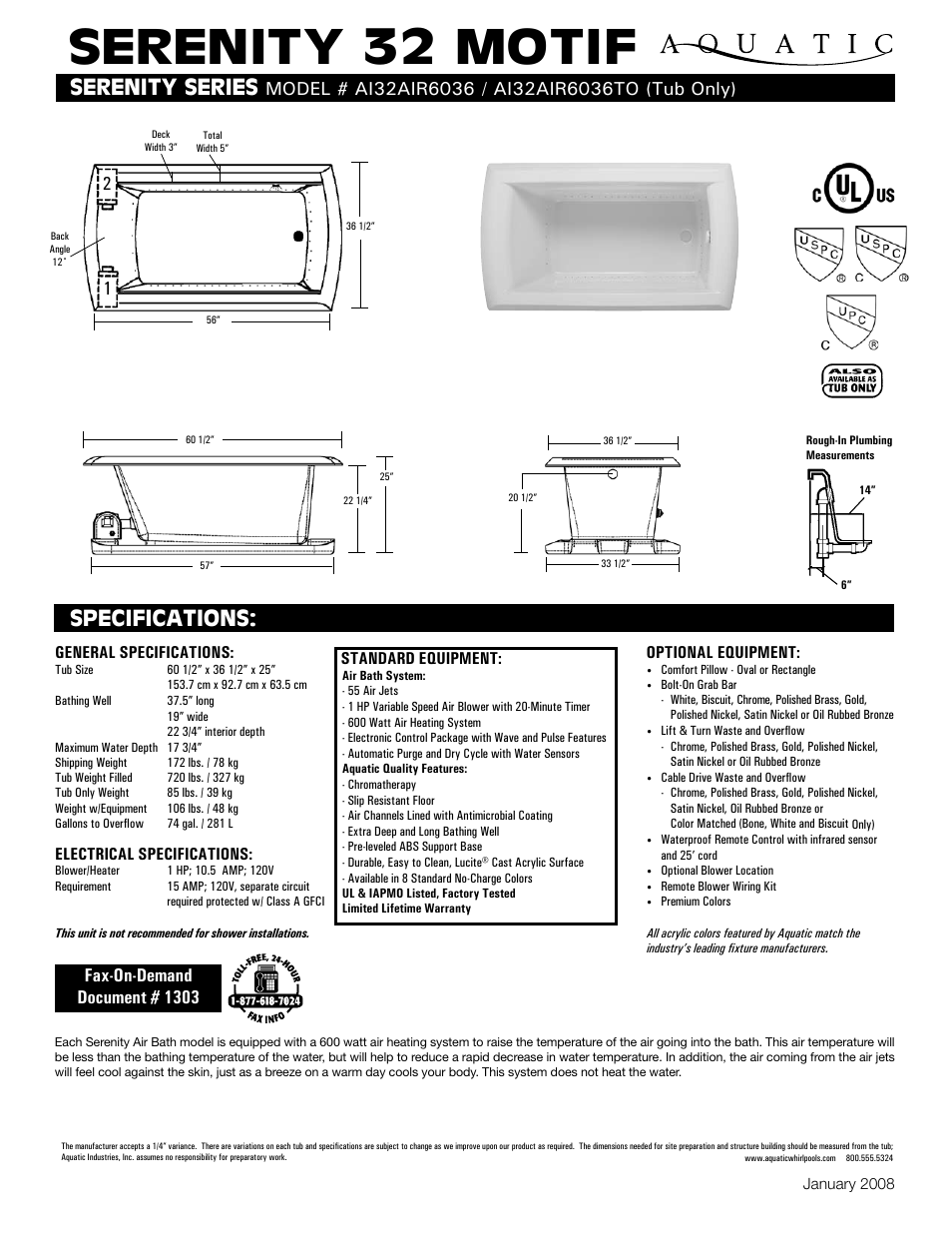 Aquatic AI32AIR6036 User Manual | 1 page