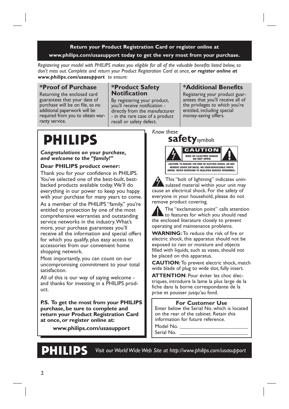 Safety, Proof of purchase, Product safety notification | Additional benefits | Philips HTS3450-37 User Manual | Page 2 / 51