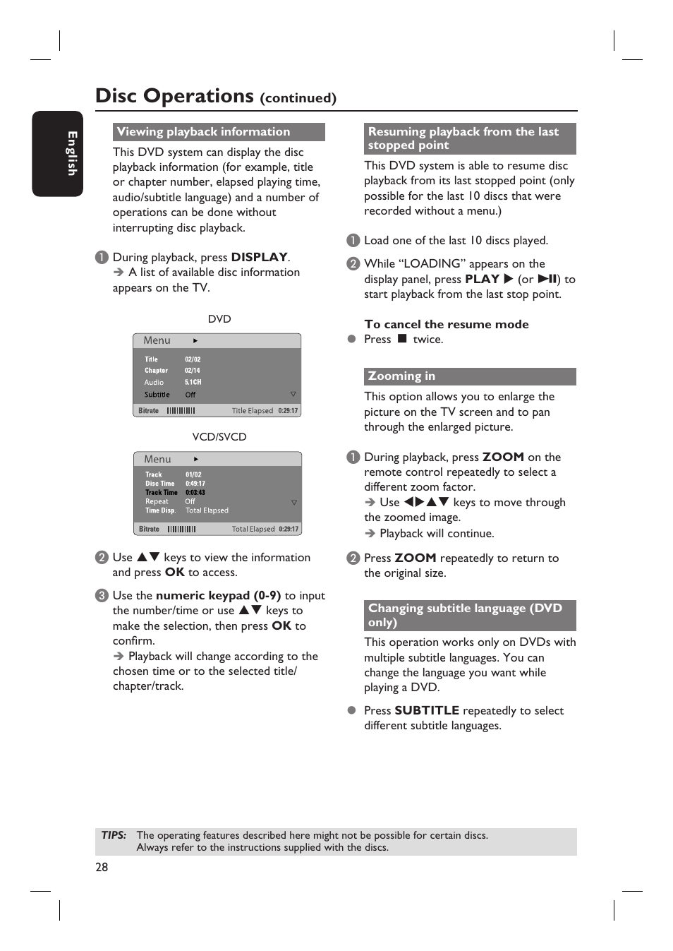 Disc operations | Philips HTS3450-37 User Manual | Page 28 / 51