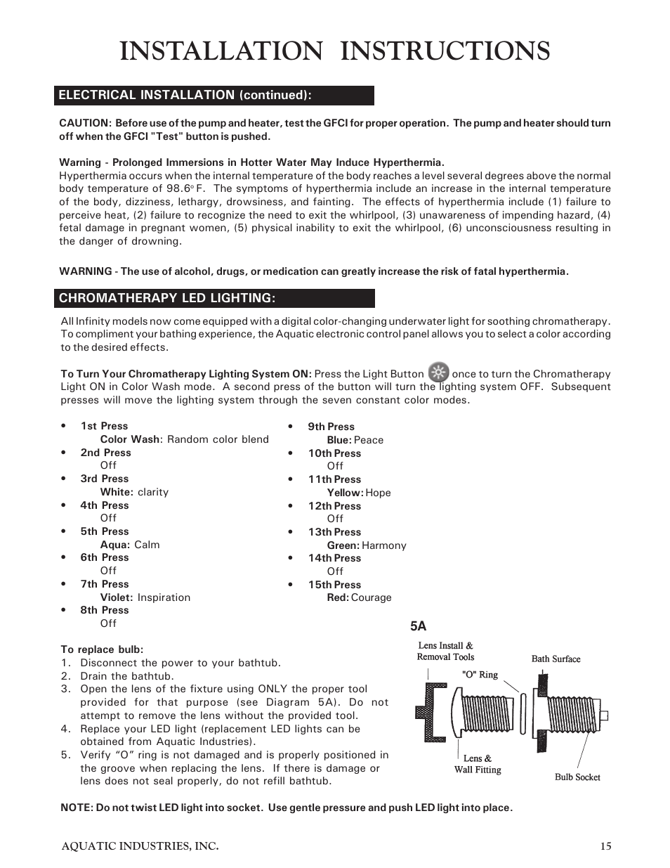 Installation instructions | Aquatic Infinity Series User Manual | Page 14 / 35