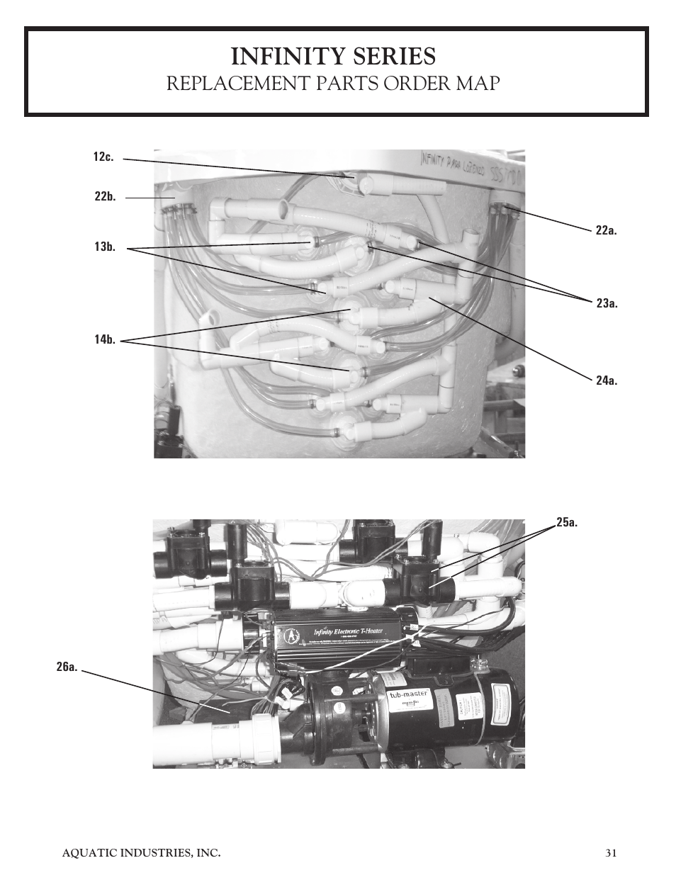 Infinity series, Replacement parts order map | Aquatic Infinity Series User Manual | Page 30 / 35