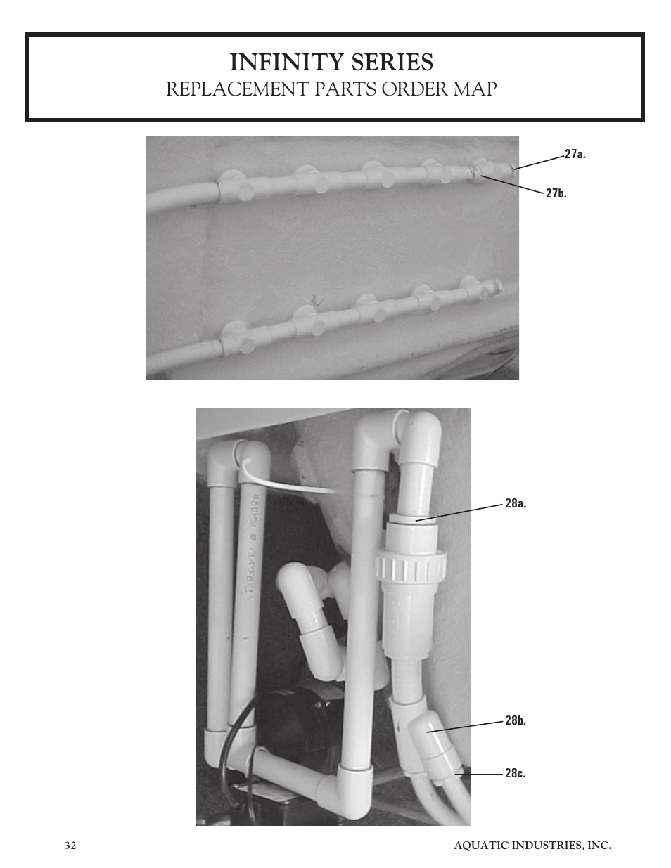Infinity series, Replacement parts order map | Aquatic Infinity Series User Manual | Page 31 / 35
