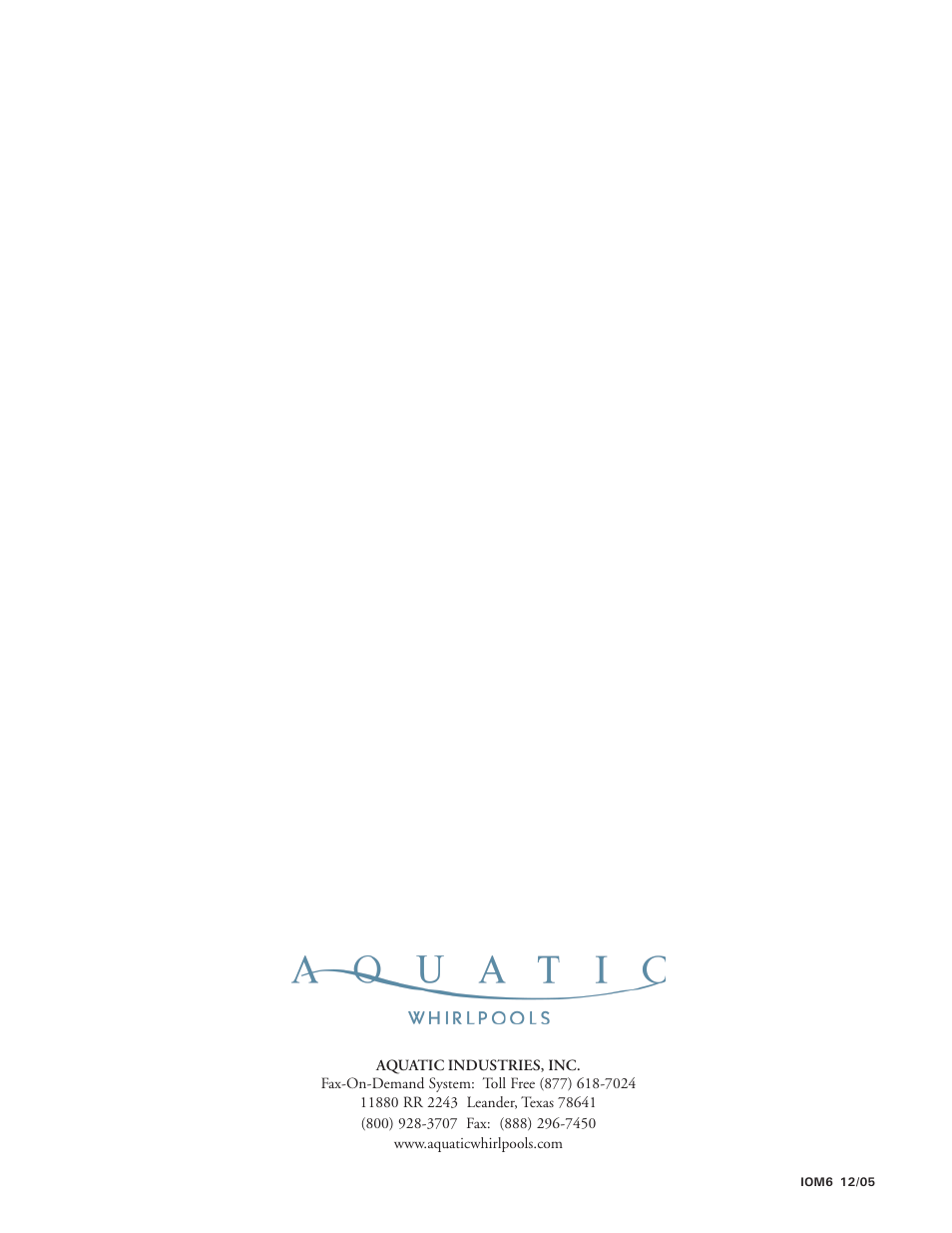 Aquatic Infinity Series User Manual | Page 35 / 35