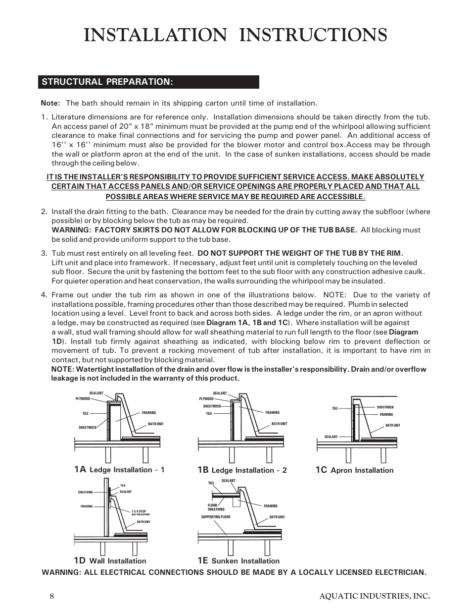 Installation instructions | Aquatic Infinity Series User Manual | Page 7 / 35