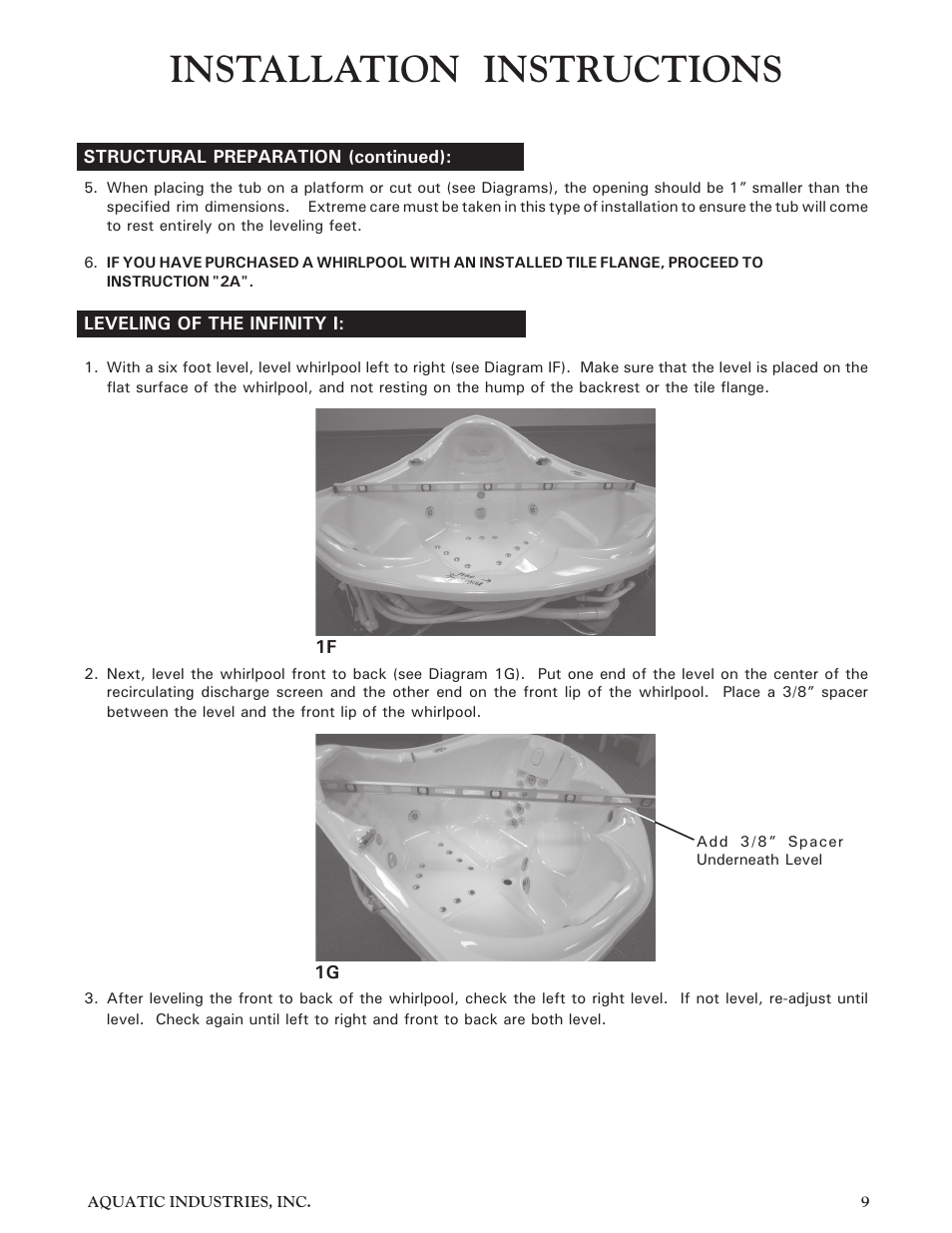 Installation instructions | Aquatic Infinity Series User Manual | Page 8 / 35