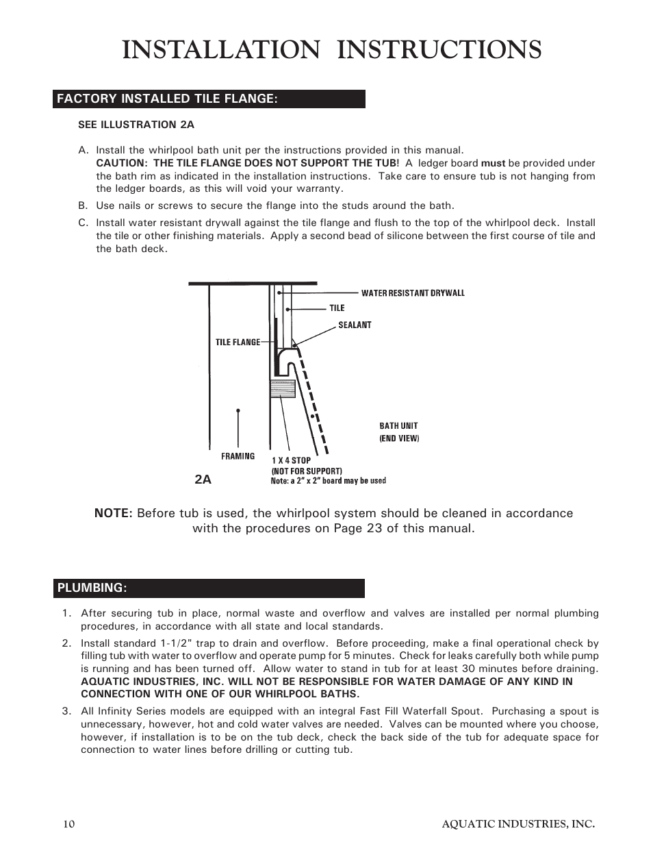 Installation instructions | Aquatic Infinity Series User Manual | Page 9 / 35