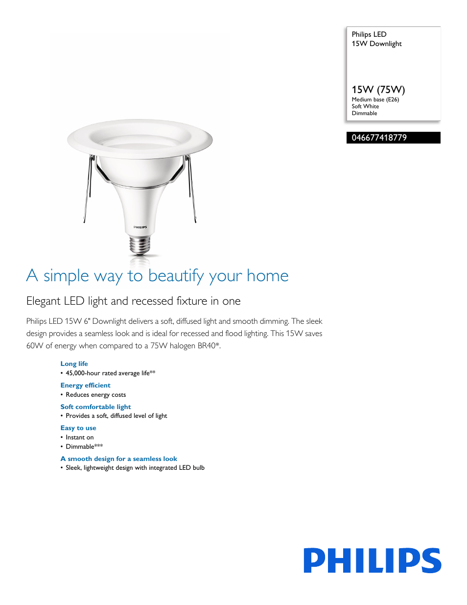 Philips 046677418779 User Manual | 2 pages