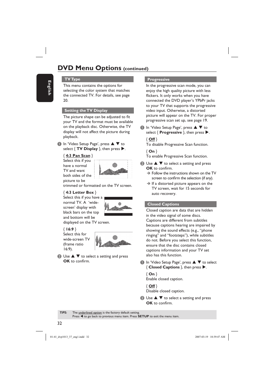 Dvd menu options | Philips DVP1013-37 User Manual | Page 32 / 41