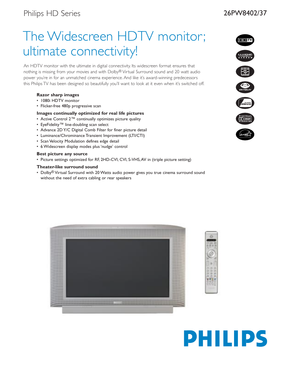 Philips 26PW8402-37 User Manual | 2 pages