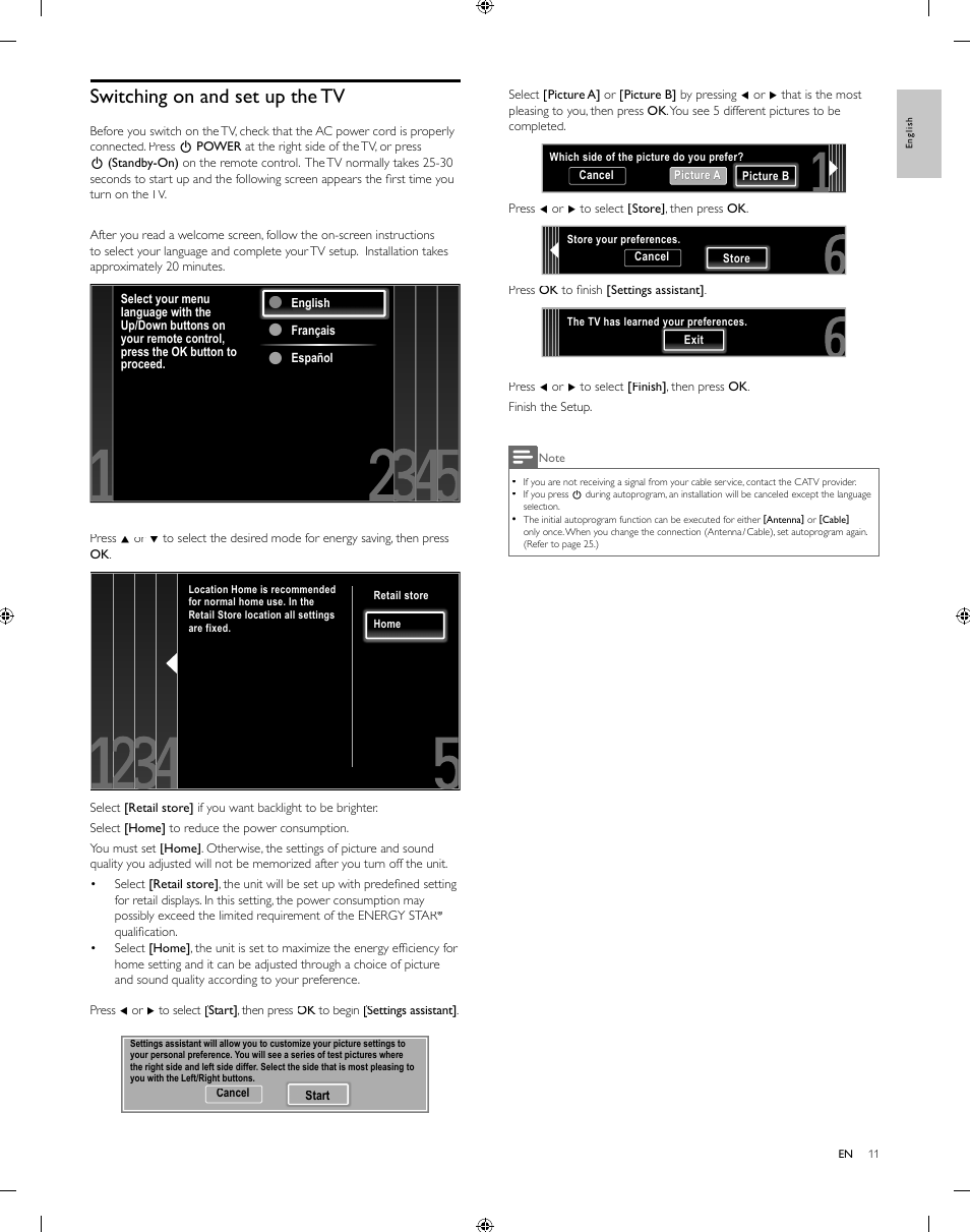 Switching on and set up the tv | Philips 55PFL5505D-F7 User Manual | Page 12 / 37