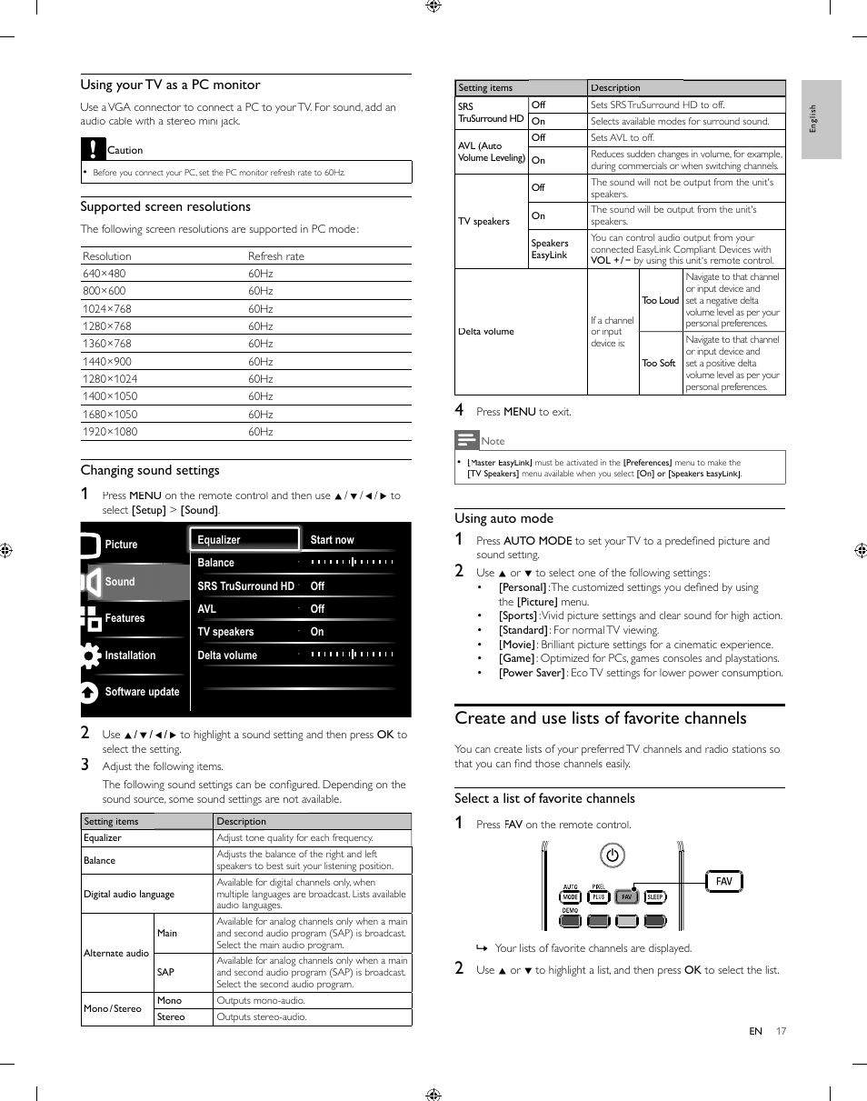 Create and use lists of favorite channels | Philips 55PFL5505D-F7 User Manual | Page 18 / 37