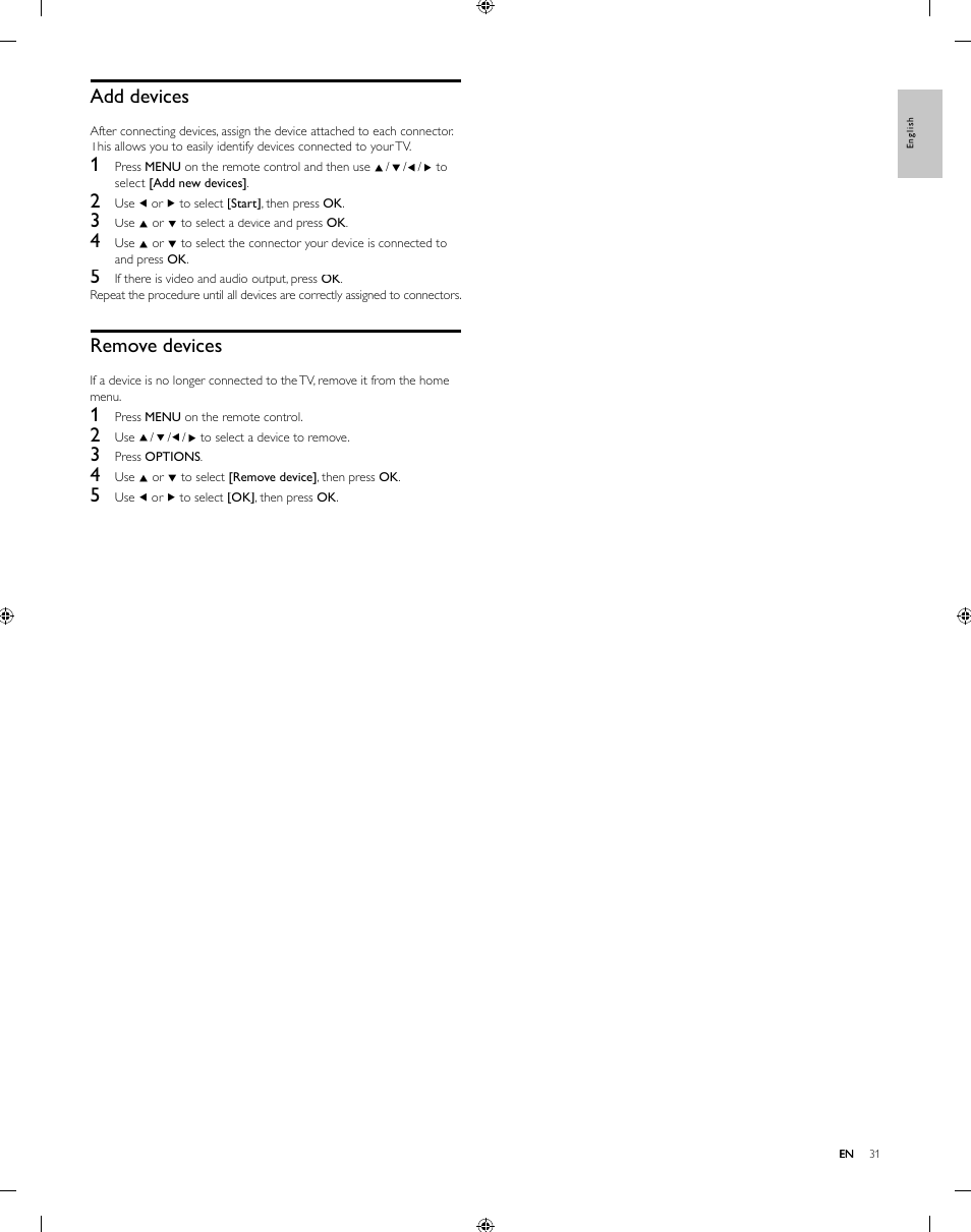 Add devices, Remove devices | Philips 55PFL5505D-F7 User Manual | Page 32 / 37