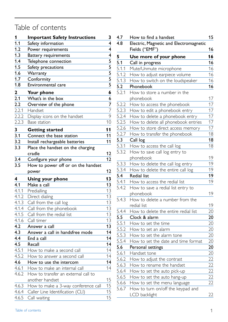 Philips Cordless phone answer machine CD4452B User Manual | Page 3 / 48