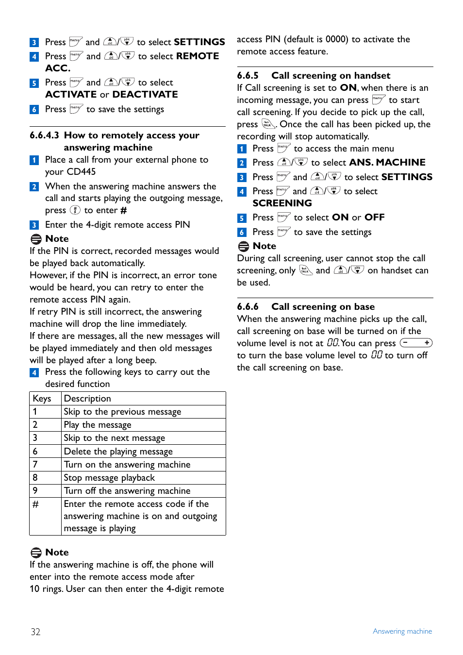 5 call screening on handset, 6 call screening on base | Philips Cordless phone answer machine CD4452B User Manual | Page 34 / 48