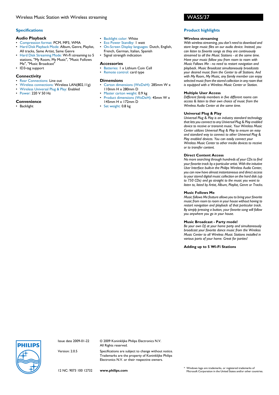 Was5/37 | Philips WAS5-37B User Manual | Page 2 / 2