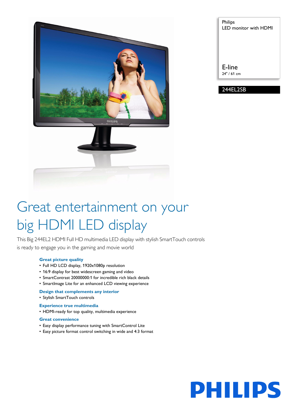 Philips 244EL2SB-00 User Manual | 3 pages