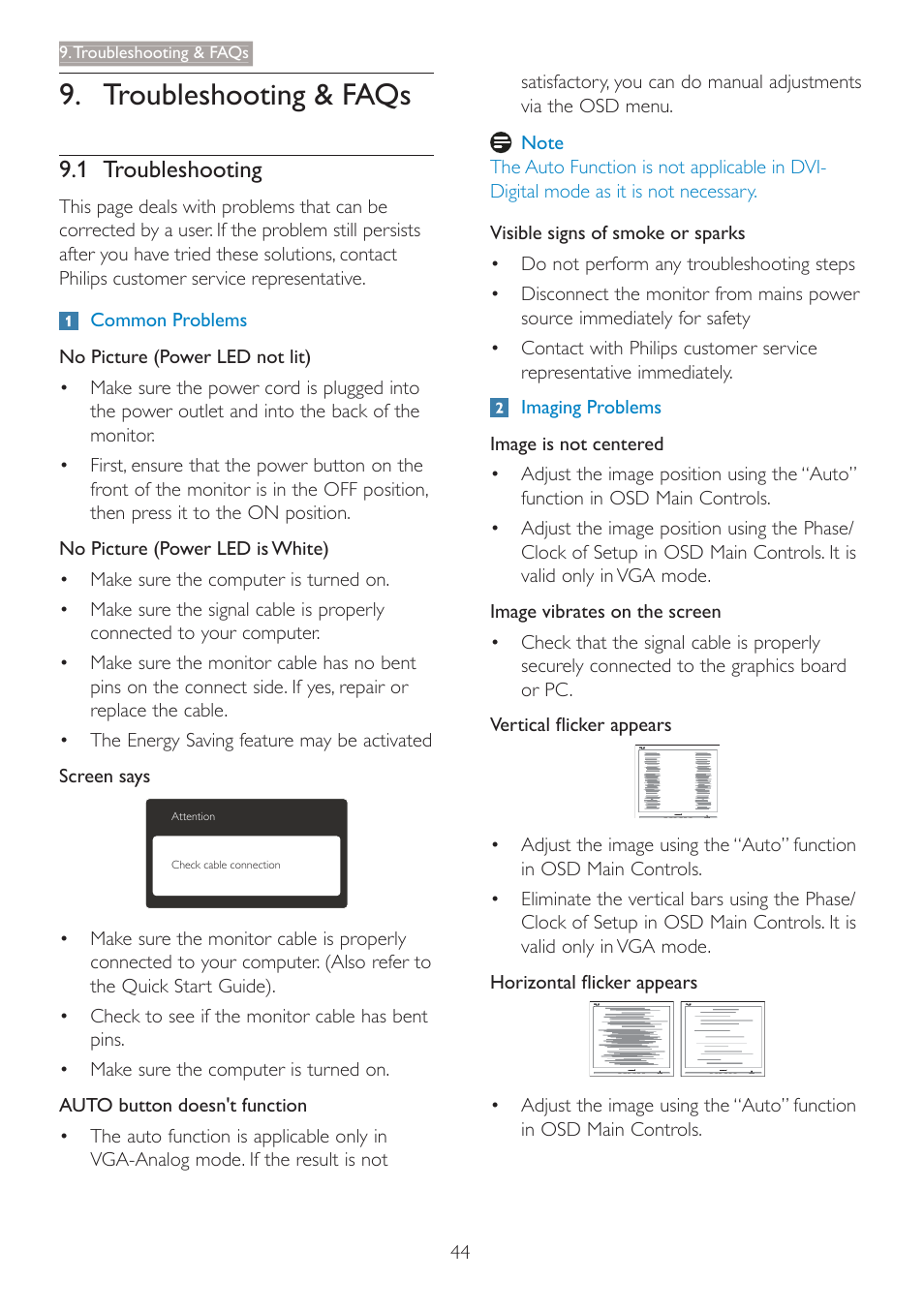 Troubleshooting & faqs, 1 troubleshooting | Philips C240P4QPYEW-27 User Manual | Page 46 / 51