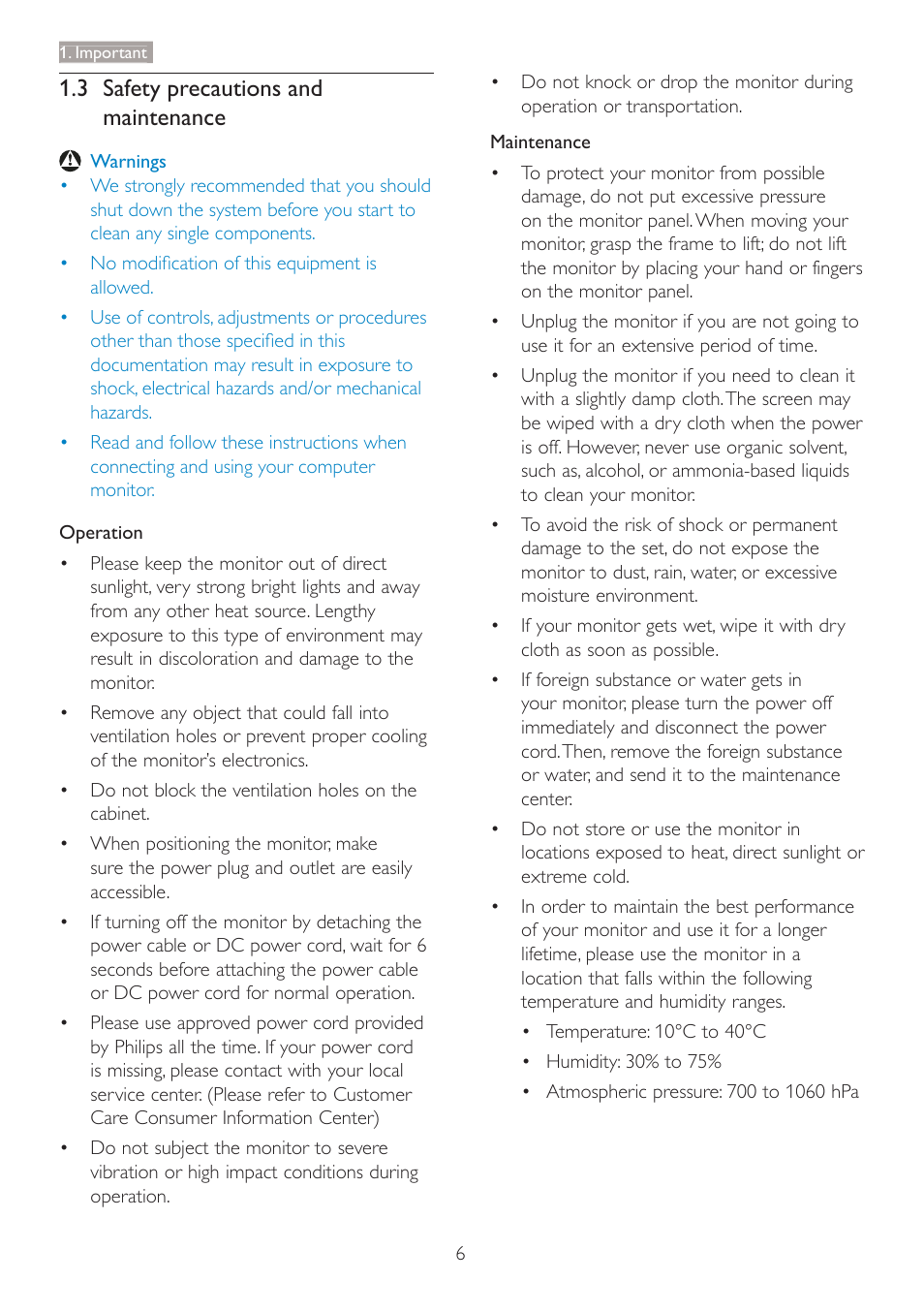 3 safety precautions and maintenance | Philips C240P4QPYEW-27 User Manual | Page 8 / 51