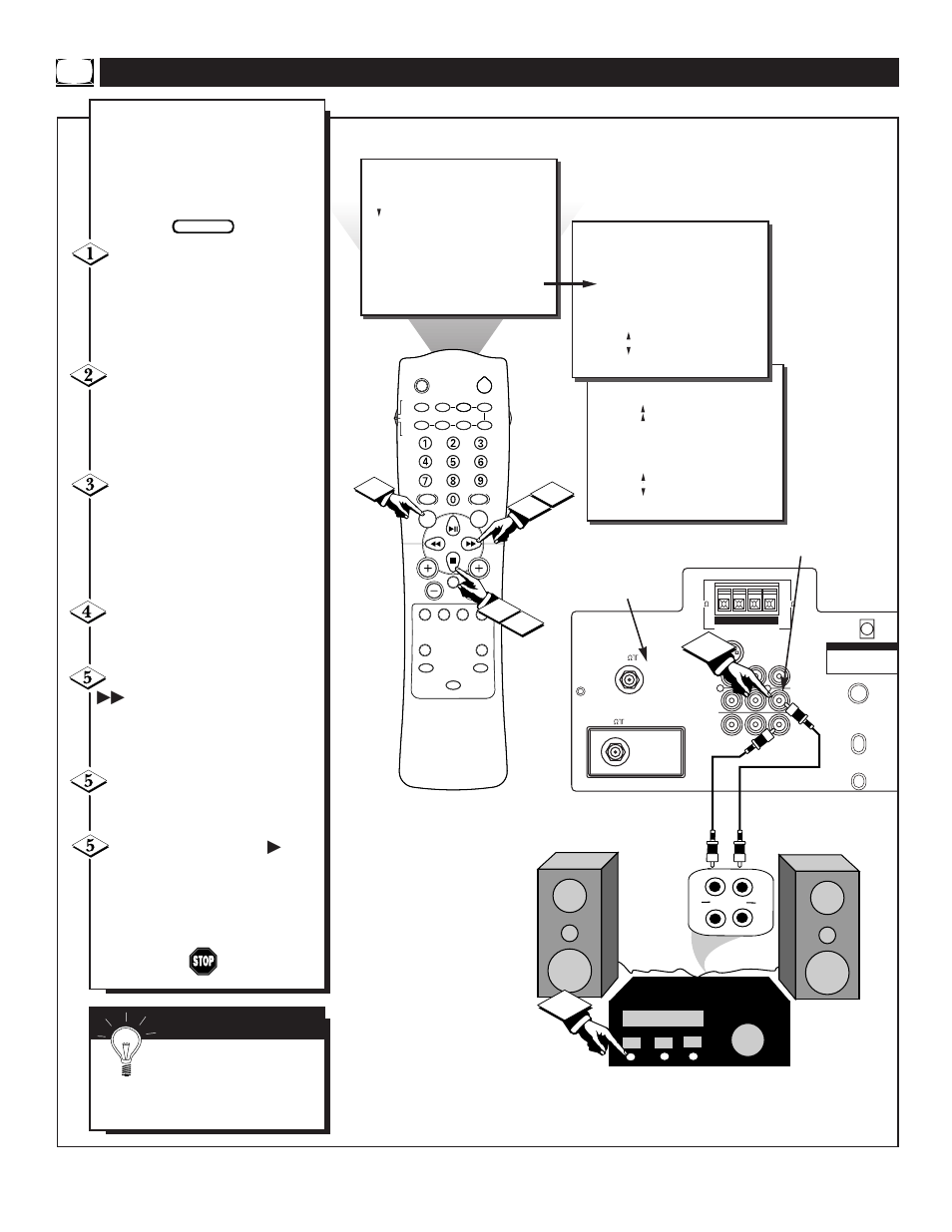 Tv s, Sing the, Peaker | Ontrol and, Udio, Utput, Acks | Philips MX3291B User Manual | Page 22 / 48