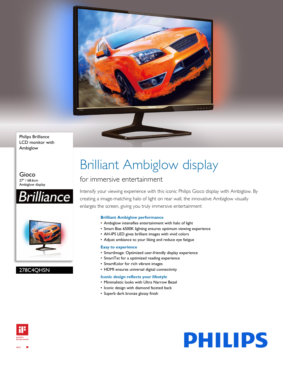 Philips 278C4QHSN-00 User Manual | 3 pages