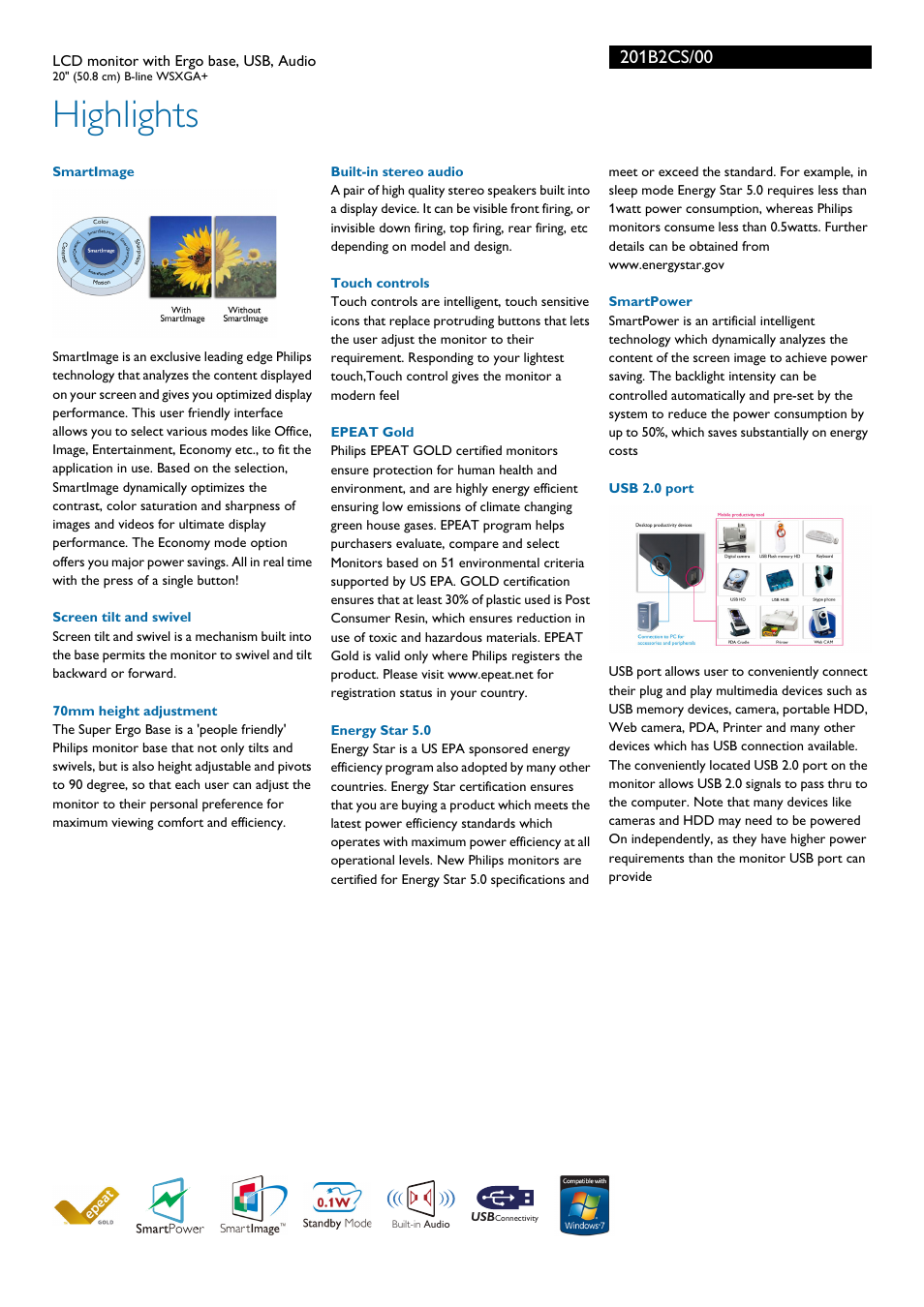 Highlights | Philips 201B2CS-00 User Manual | Page 2 / 3