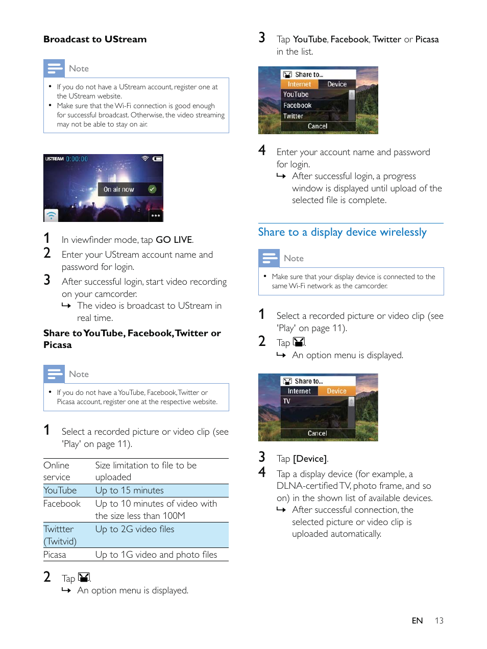 Philips HD camcorder CAM200WH User Manual | Page 13 / 40