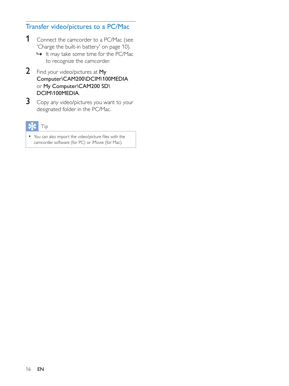 Philips HD camcorder CAM200WH User Manual | Page 16 / 40