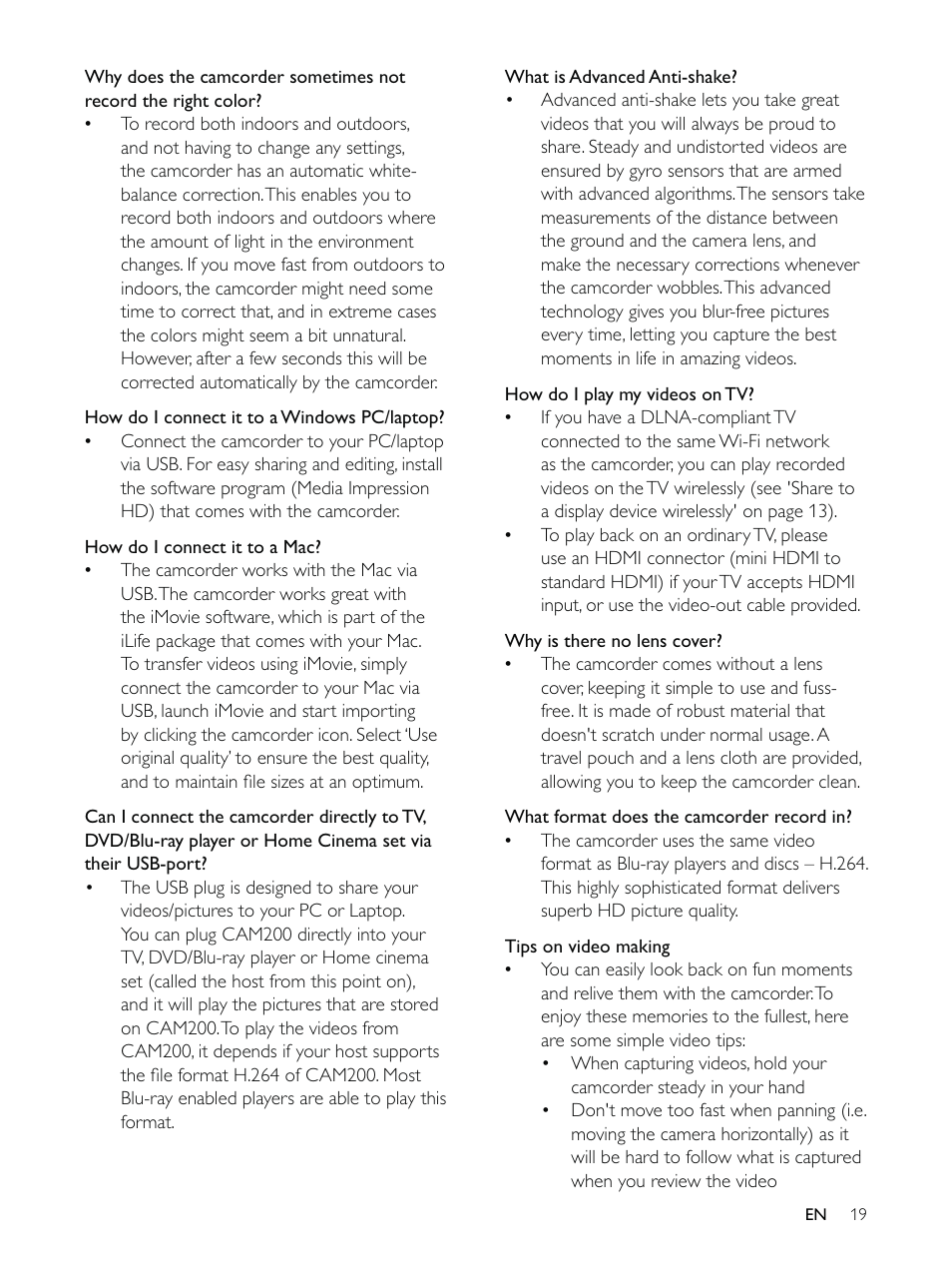 Philips HD camcorder CAM200WH User Manual | Page 19 / 40