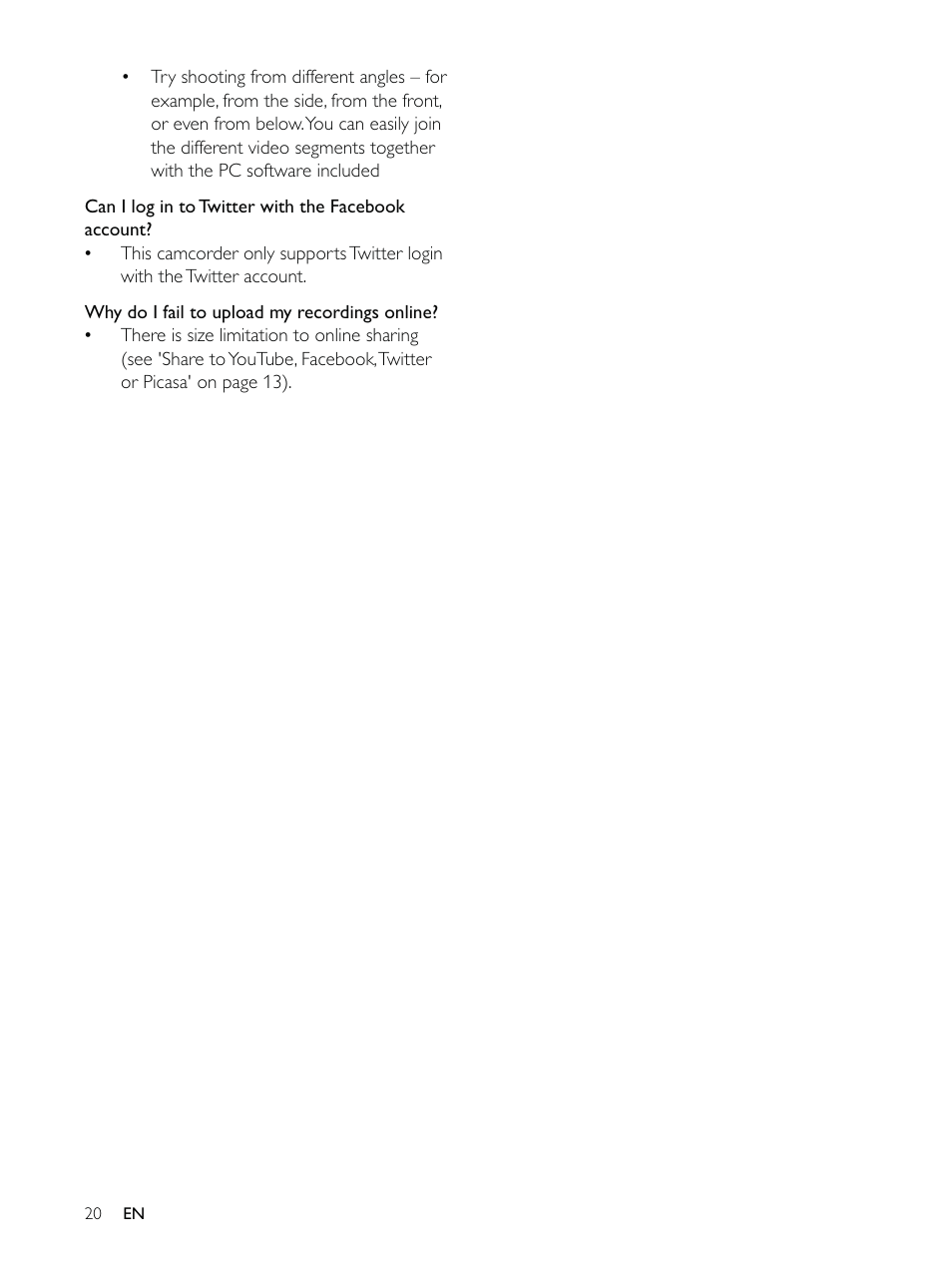 Philips HD camcorder CAM200WH User Manual | Page 20 / 40