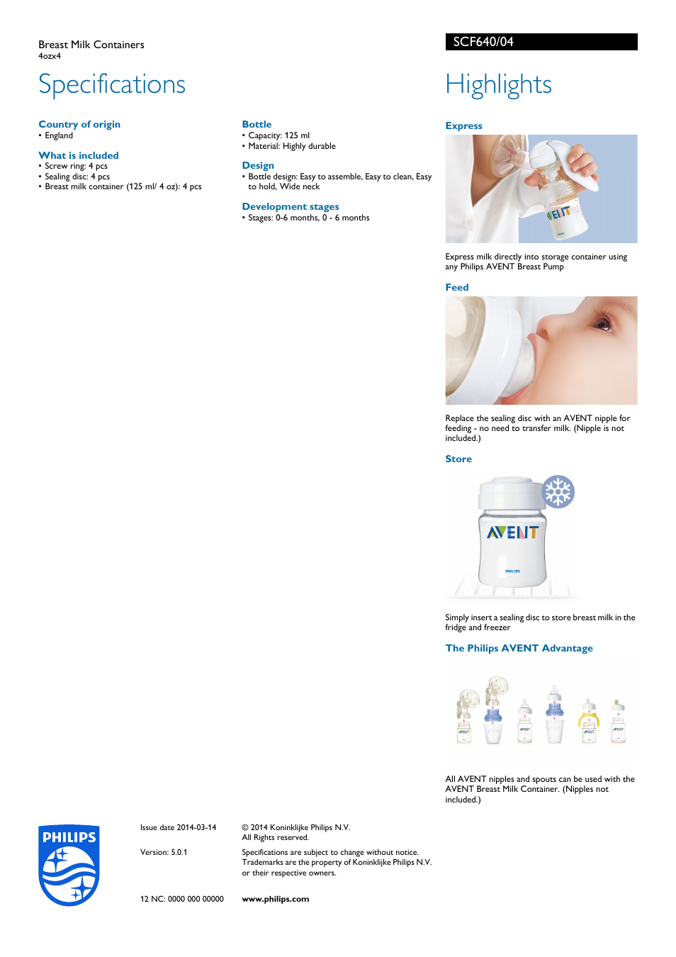 Specifications, Highlights | Philips SCF640-04 User Manual | Page 2 / 2